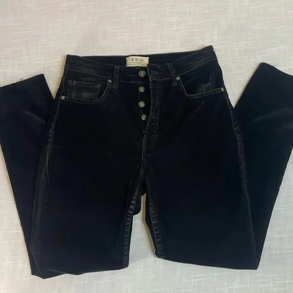 EUC Free People We the Free- black velvet high waist button fly pants - Picture 2 of 10